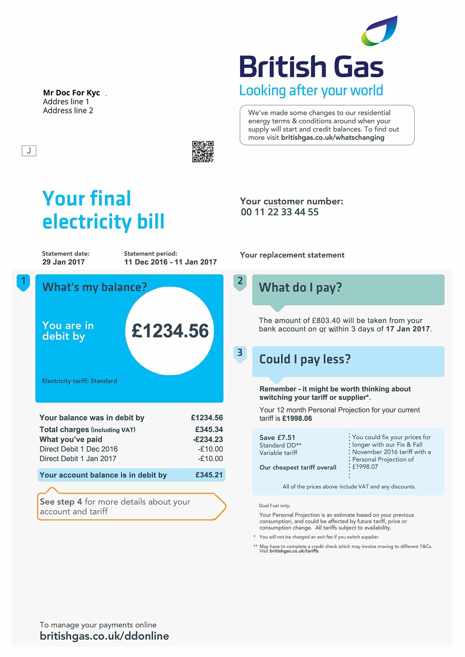 uk british gas bill template psd